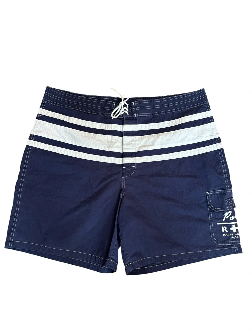 Polo by Ralph Lauren Blue White Striped Board Shorts Swim Trunks Y2K Size 40